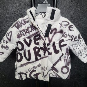 NWT~$535~DOLCE & GABBANA~BABY~6-9M~WHITE BLACK GRAFFITI PUFFER COAT JACKET